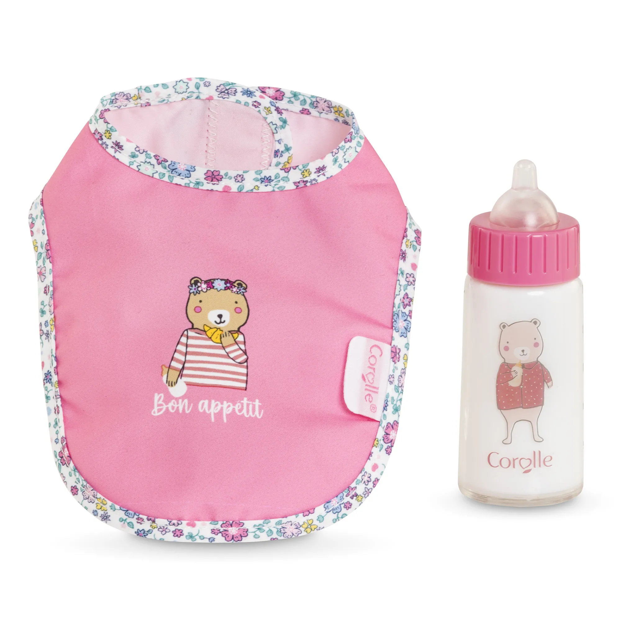 Corolle Bavoir Rose et Biberon Magique pour grand poupon 36/42 cm