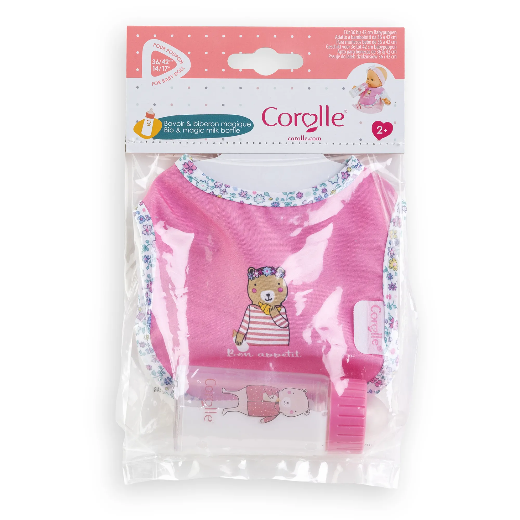 Corolle Bavoir Rose et Biberon Magique pour grand poupon 36/42 cm