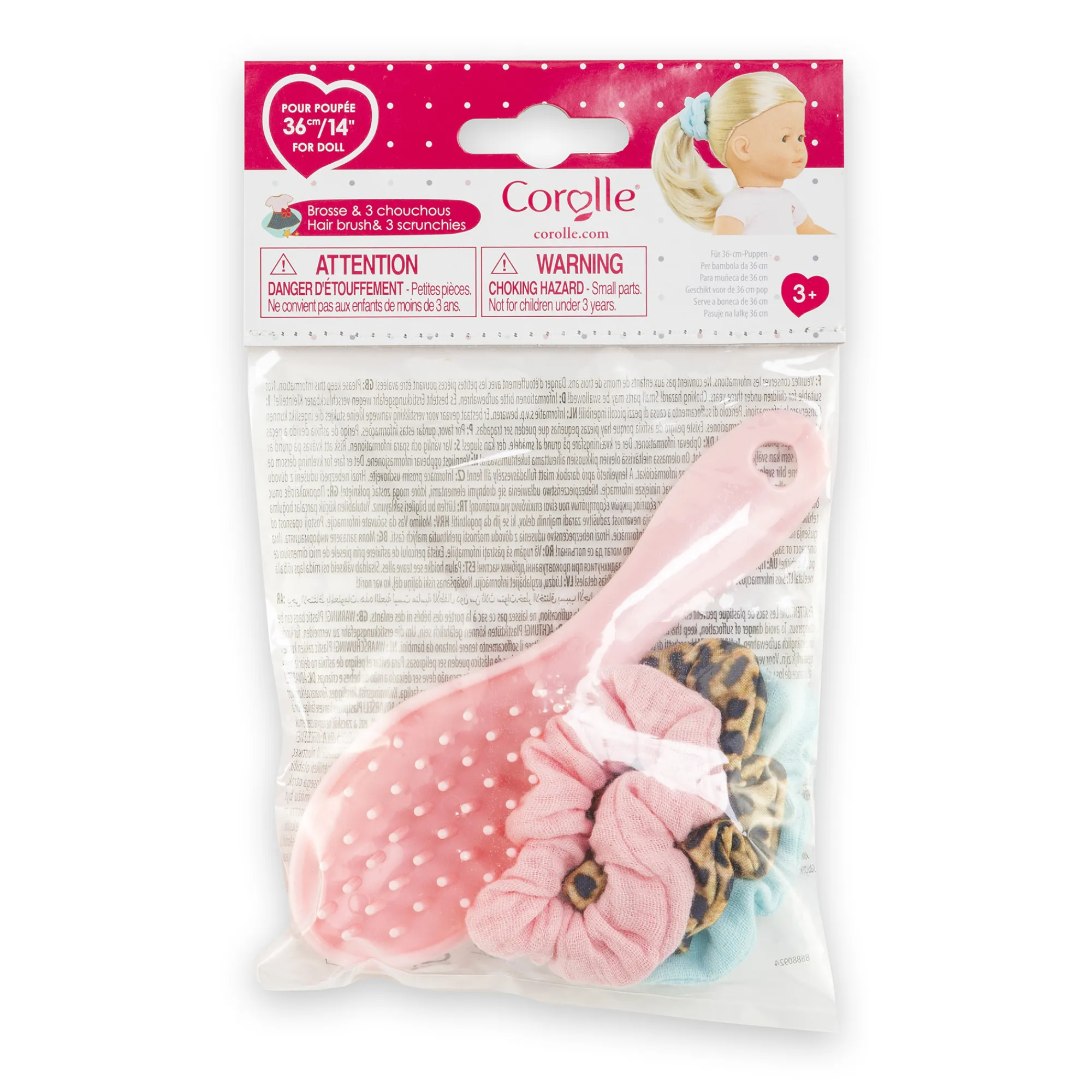 Corolle Ensemble Brosse et 3 Chouchous pour poupée ma