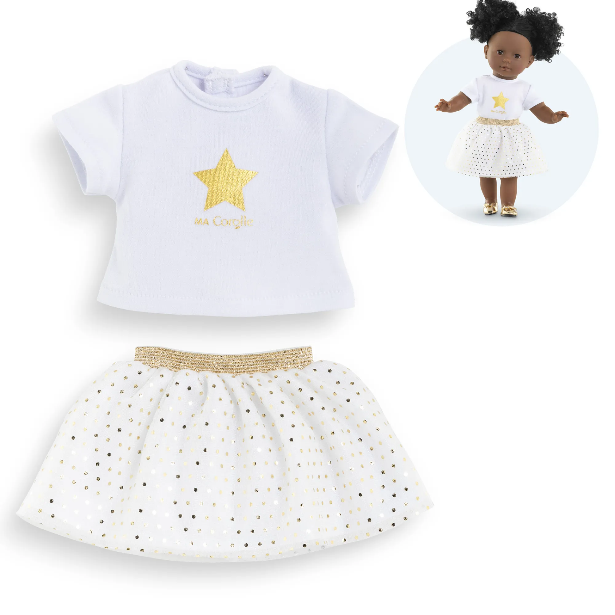 Corolle Ensemble Jupe & T Shirt Ivoire et Or pour poupée ma