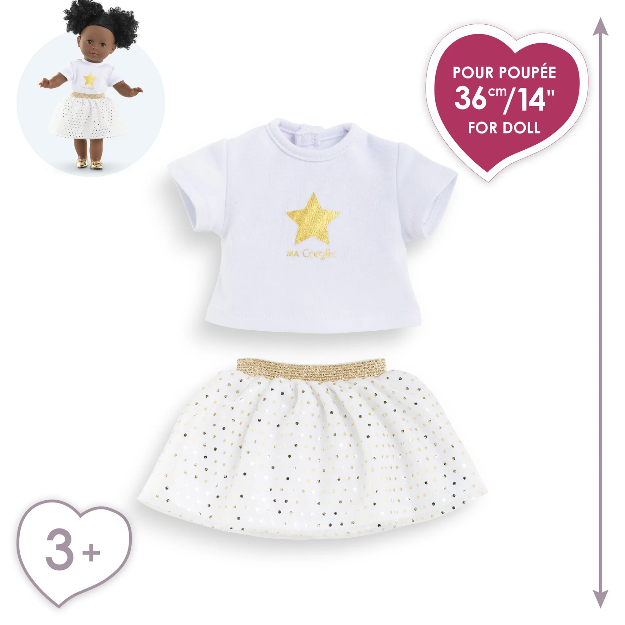 Corolle Ensemble Jupe & T Shirt Ivoire et Or pour poupée ma