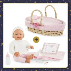 Corolle Poupon Rose et Couffin Tressé Peluche Rose