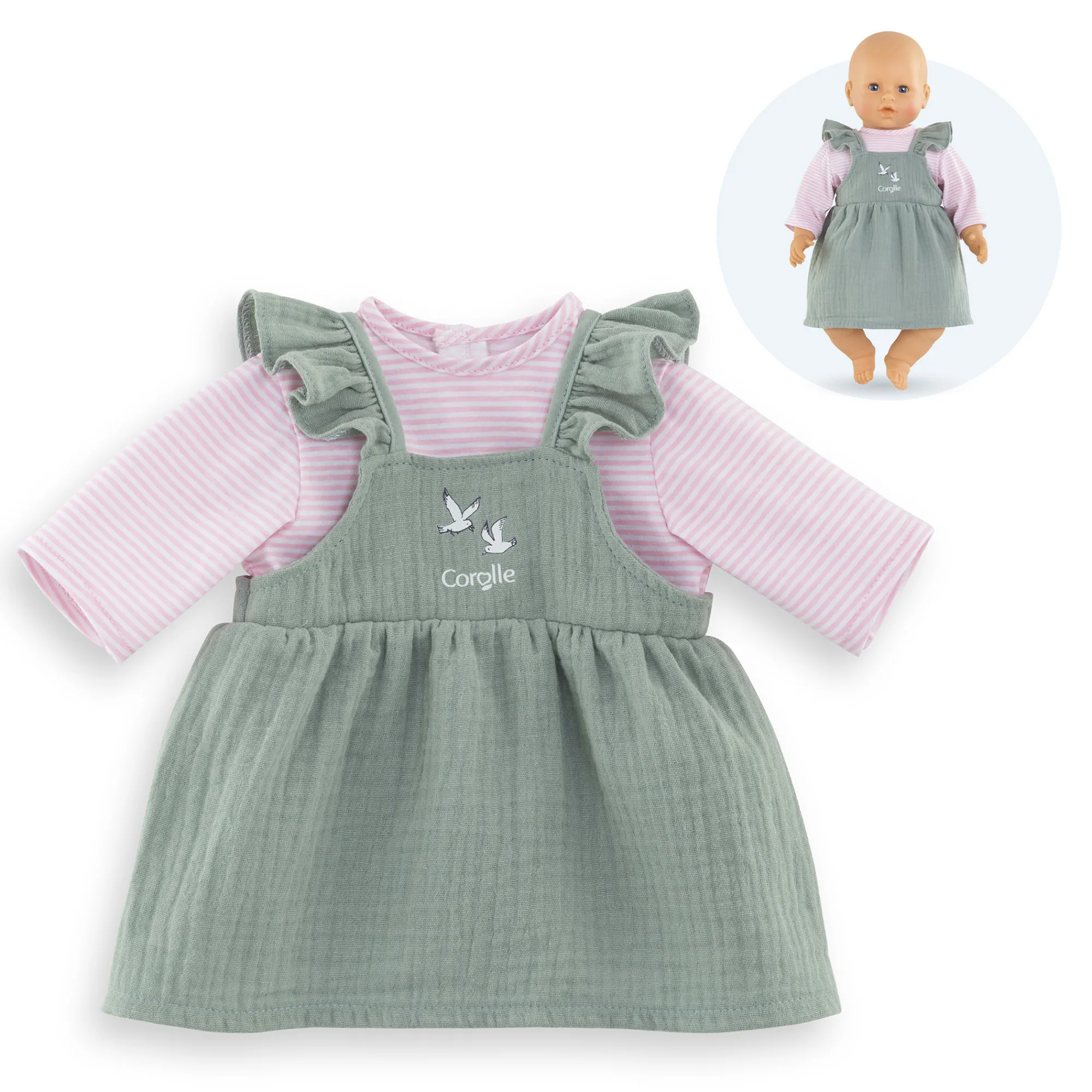 Corolle Robe à Volants & T-Shirt Bords de Loire pour poupon 42 cm