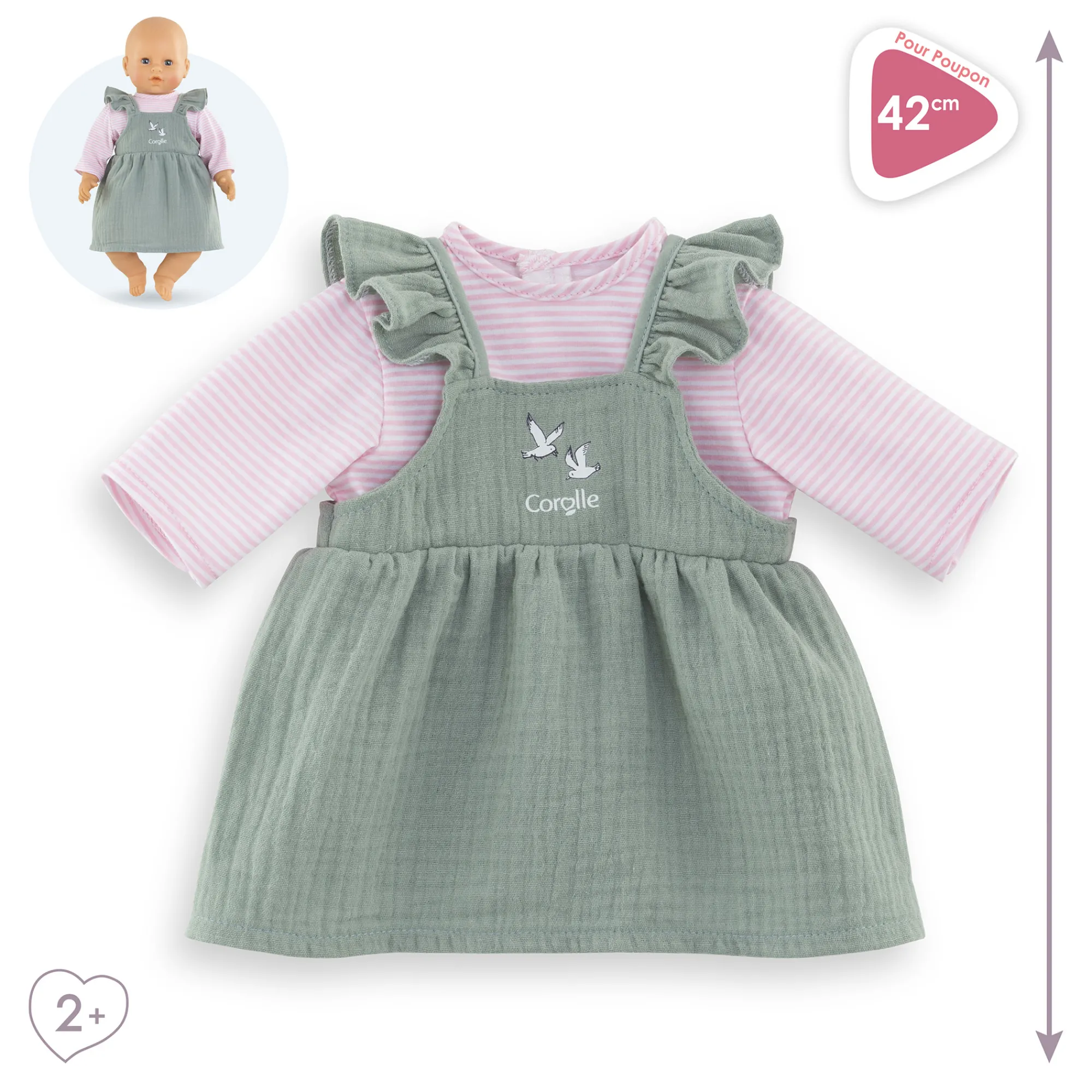 Corolle Robe à Volants & T-Shirt Bords de Loire pour poupon 42 cm