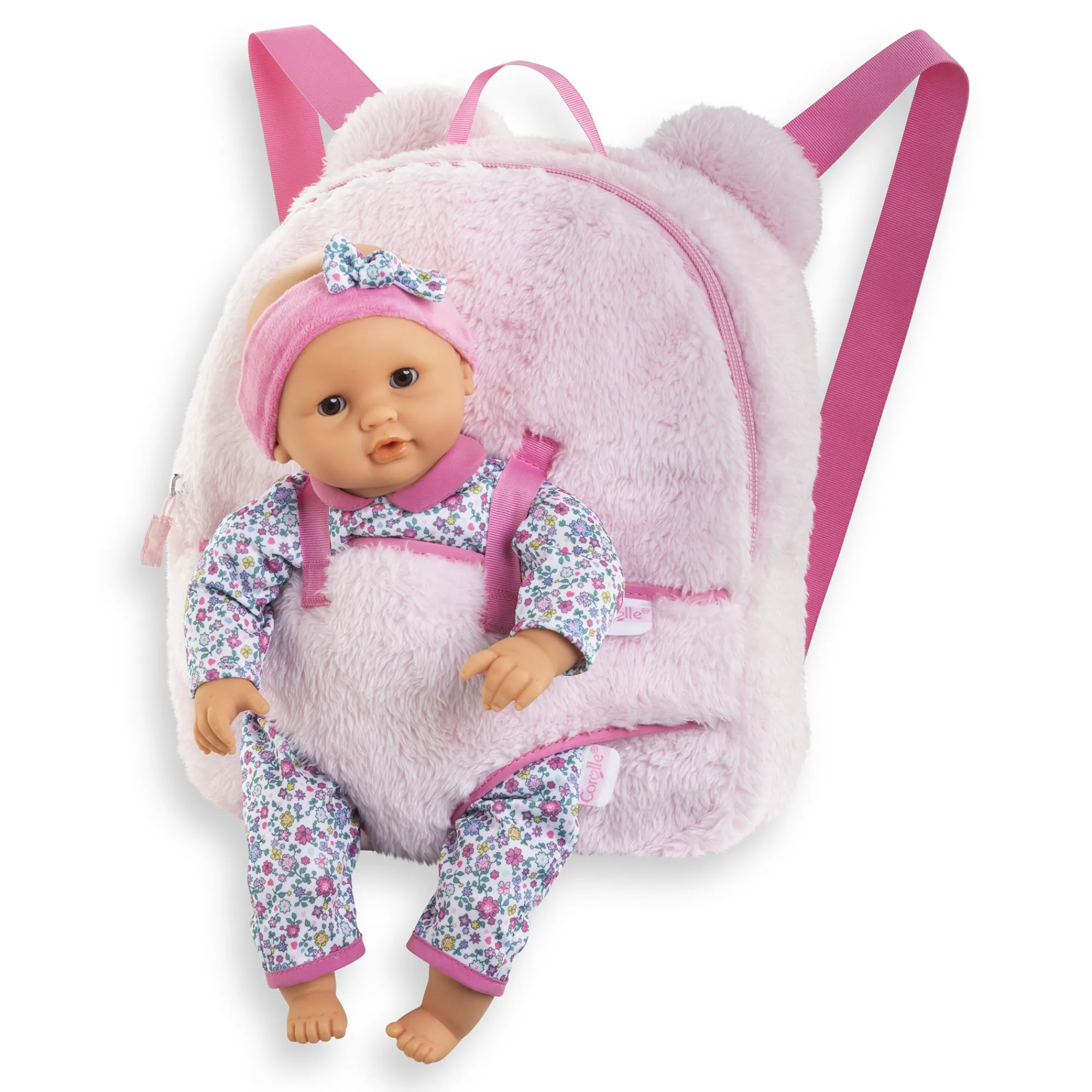 Corolle Sac à Dos Porte-Poupon Peluche Rose pour poupon 30 cm