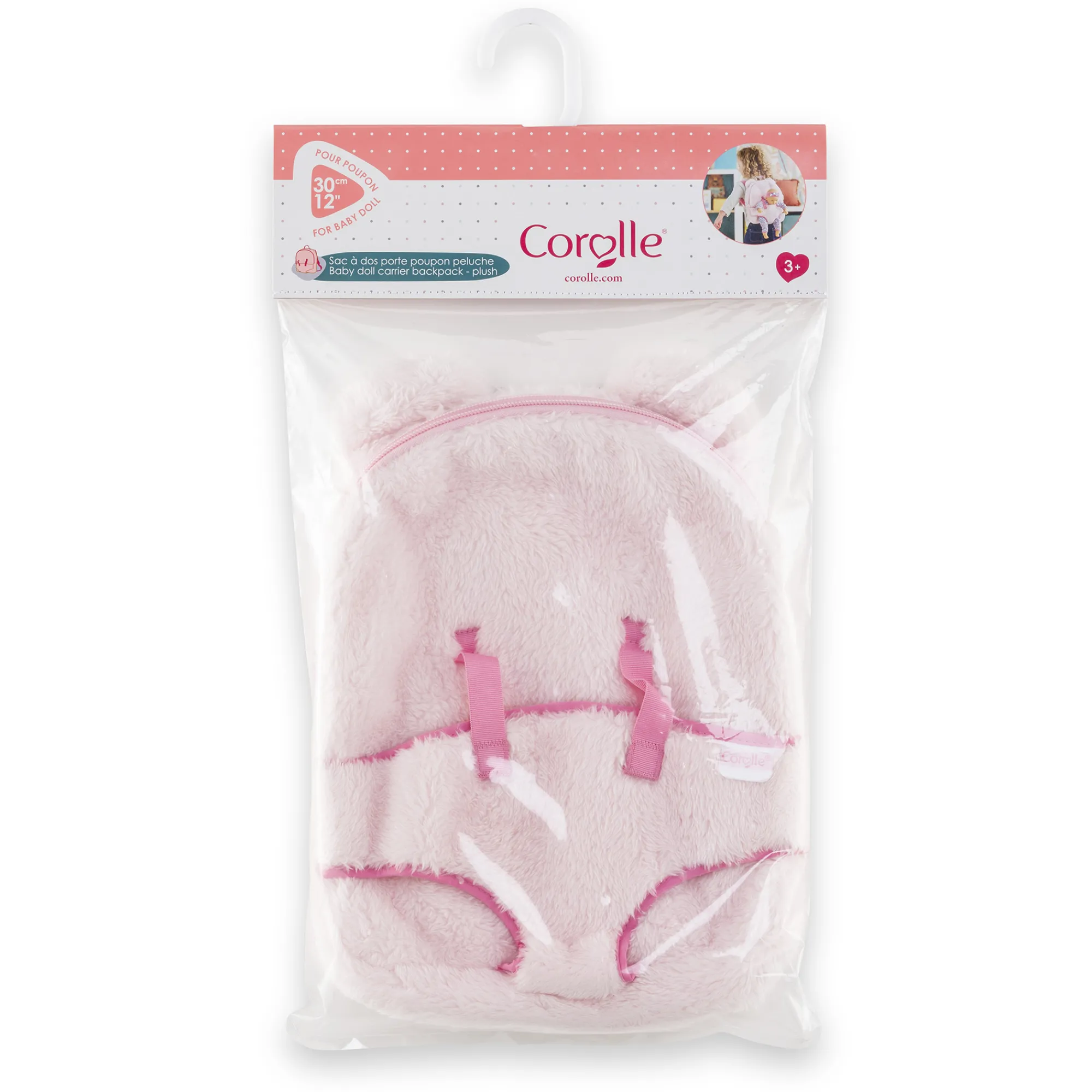 Corolle Sac à Dos Porte-Poupon Peluche Rose pour poupon 30 cm